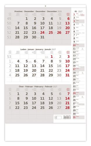 Tříměsíční nástěnný kalendář 2027 šedý s poznámkami