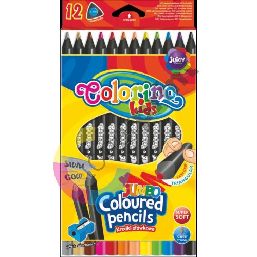 Colorino Jumbo pastelky trojhranné, černé dřevo, s ořezávátkem, 12 barev 1