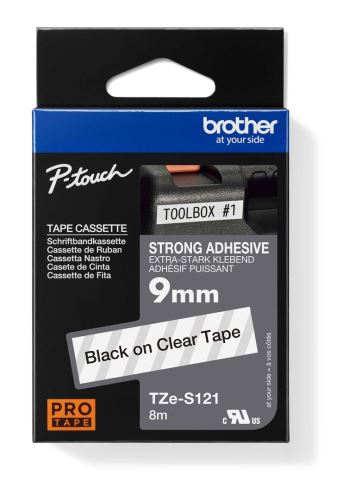Páska do štítkovače Brother TZ-S121, 9mm, černý tisk/průsvitný podklad, originál