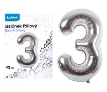 Balónek foliový č. 3 STŘÍBRNÝ 43cm Balónek foliový č. 3 STŘÍBRNÝ 43cm