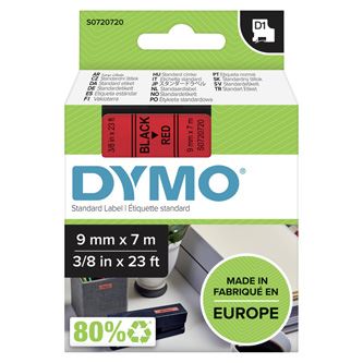 Páska Dymo D1 9 mm x 7m, černý tisk/červený podklad, 40917, S0720720