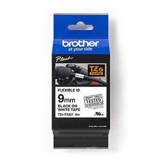 Páska do štítkovače Brother TZe-FX221, 9mm, černý tisk/bílý podklad, flexi, originál