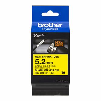 Brother originální páska do tiskárny štítků, Brother, HSE-611E, černý tisk/žlutý podklad,