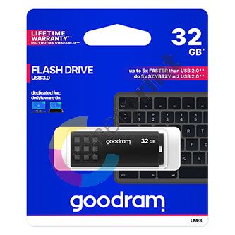 Goodram USB flash disk, USB 3.0, 32GB, UME3, černý, UME3-0320K0R11, USB A, s krytkou