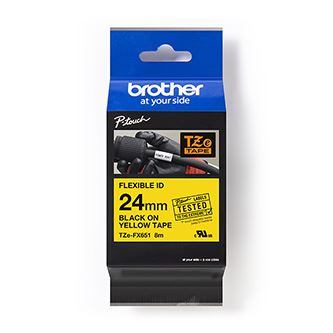 Páska do štítkovače Brother TZE-FX651, 24mm, černý tisk/žlutý podklad, flexi, originál
