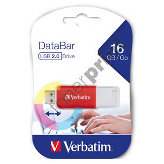 Verbatim USB flash disk, USB 2.0, 16GB, DataBar, červený, 49453, pro archivaci dat