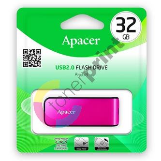 Apacer USB flash disk, USB 2.0, 32GB, AH334, růžový, AP32GAH334P-1, USB A, s výsuvným konektorem