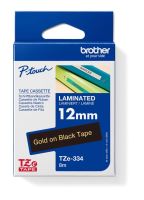 Páska do štítkovače Brother TZE-334, 12mm, zlatý tisk/černý podklad, originál (1)