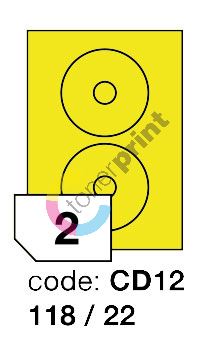 Samolepící etikety Rayfilm Office průměr 118/22 mm 300 archů, fluo žlutá, R0131.CD12D 1