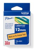 Páska do štítkovače Brother TZE-B31, 12mm, černý tisk/signální oranžový, originál Páska do štítkovače Brother TZE-B31, 12mm, černý tisk/signální oranžový, originál