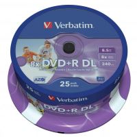 Média Verbatim DVD+R, DataLife PLUS, 8,5 GB, Wide Printable, cake box, 43667, 8x, 25-pack