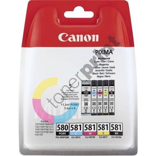 Cartridge Canon PGI-580PGBK/CLI-581CMYK Multi pack, CMYK+PGBK, 1*11.2 + 4*5.6ml, 2 1