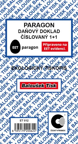 Paragon daňový doklad A6 ET012, číslovaný 1+1, 50 listů