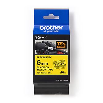 Páska do štítkovače Brother TZE-FX611, 6mm, černý tisk/žlutý podklad, flexibilní pás
