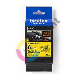 Páska Brother TZE-FX611, 6mm, černý tisk/žlutý podklad, flexibilní pás 1