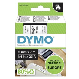 Páska Dymo D1 6 mm x 7m, černý tisk/bílý podklad, 43613, S0720780