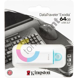 Kingston USB flash disk, USB 3.0, 64GB, DataTraveler Exodia, bila, KC-U2G64-5R, USB A, s krytkou