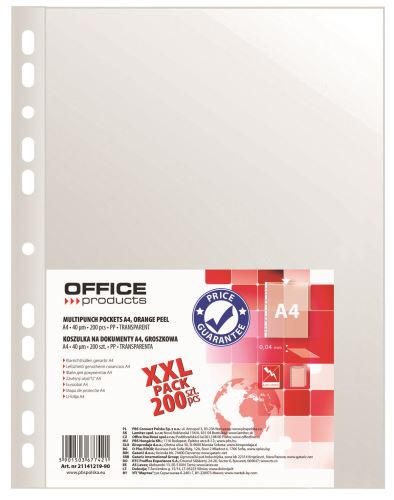 Prospektové obaly Office Products A4, PP 40 µm, matné antireflexní, transparentní, 200 ks