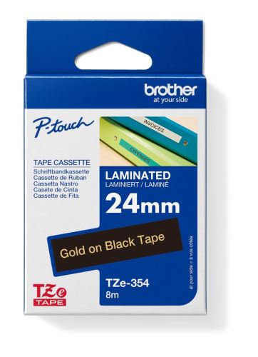 Páska do štítkovače Brother TZ-354, 24mm, zlatý tisk/černý podklad, originál