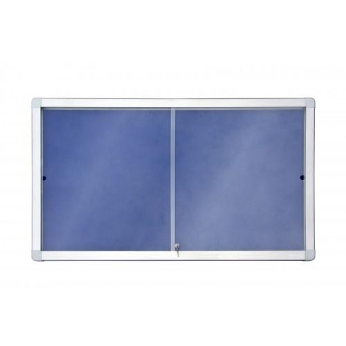 Interiérová vitrína s posuvnými dveřmi 97 × 70 cm – modrý filc, 8× A4
