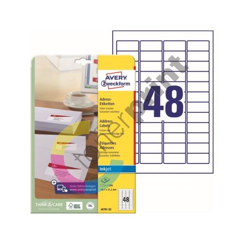 Adresní etikety pro inkjet AVERY 45,7x21,2 mm 25 listů A4 - J4791-25 1