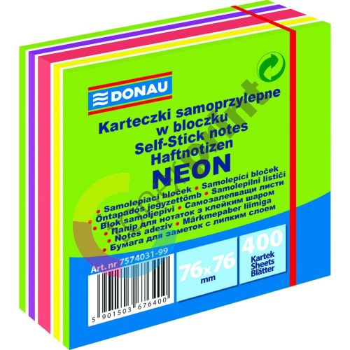 Donau samolepicí bloček, 76 x 76 mm, 400 lístků, neon mix barev 1