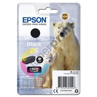 Inkoustová cartridge Epson C13T26014012, XP-800, XP-700, XP-600, black, 26, originál