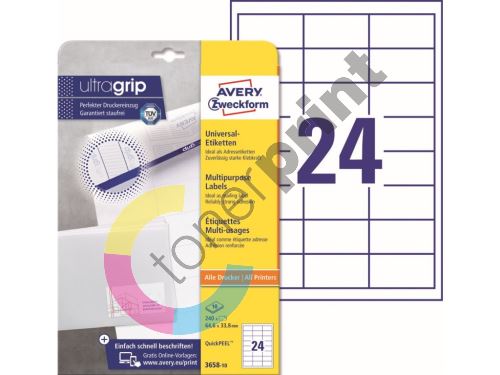 Samolepící etikety Ultragrip 64,6 x 33,8 mm, 10 listů A4 3658-10 1
