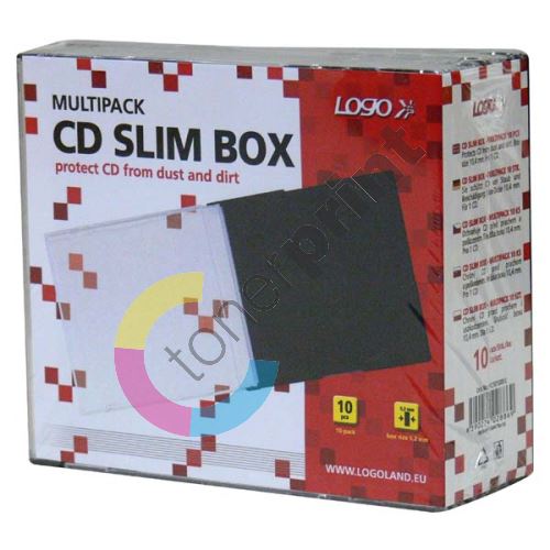 Box na 1 ks CD, průhledný, černý tray, tenký, LOGO, 10-pack 1