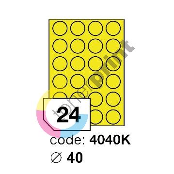 Samolepící etikety Rayfilm Office průměr 40 mm 300 archů, fluo žlutá, R0131.4040KD 1
