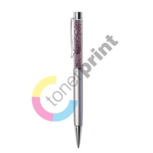 Kuličkové pero Art Crystella, Swarovski Crystals, stříbrná s fialovým krystalem 3