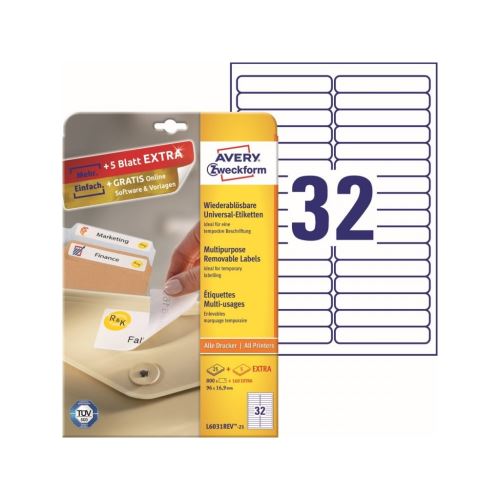 Snímatelné etikety AVERY Stick&Lift 96x16,9 mm A4 - L6031REV-25 1