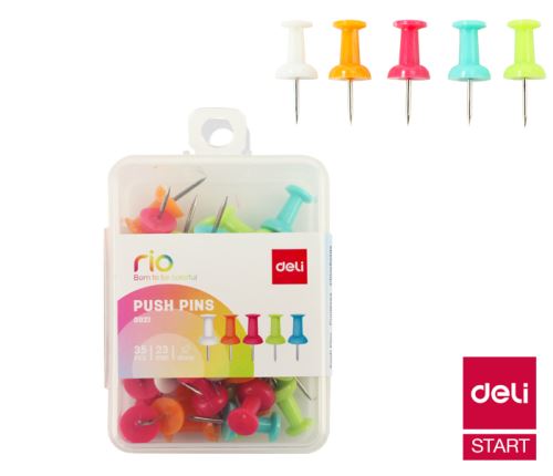 Připínáčky Deli barevné, box 35ks E0021