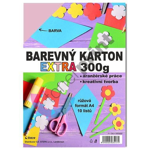 Barevný karton Extra 300g A4, 10listů, růžový 1