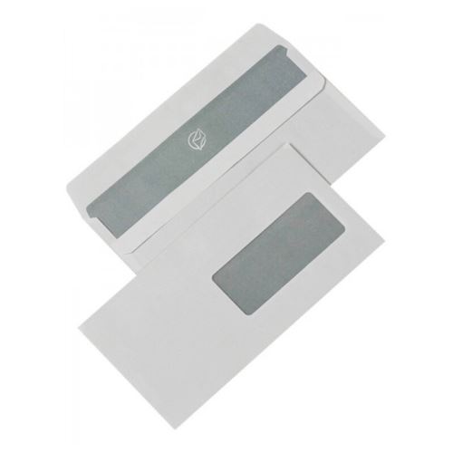 Dopisní obálka DL 110 × 220 mm – bílá, s krycí páskou, okénko vpravo dole (1000 ks)