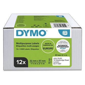 Štítky Dymo 57mm x 32mm, papírové, bílé, multifunkční, 12 x 1000 ks, 2093095, 12 rolí