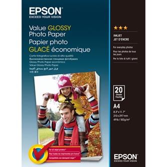 Epson Value Glossy Photo Paper, foto papír, lesklý, bílý, A4, 183 g/m2, 20 ks