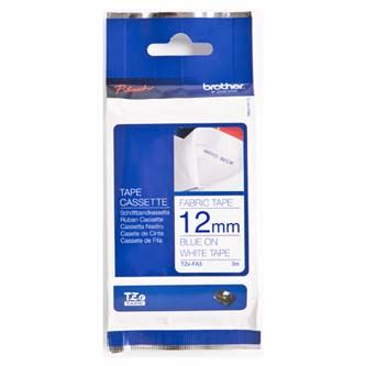 Páska do štítkovače Brother TZE-FA3, 12mm, 3m, modrý tisk/bílý podklad, zažehlovací