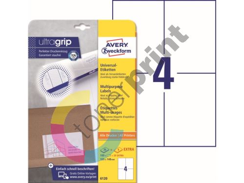 Samolepící etikety Ultragrip 105 x 148 mm, 30 listů A4 6120 1