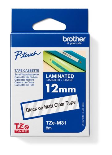 Páska do štítkovače Brother TZe-M31, 12mm, černý tisk/průsvitný matný, originál