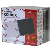 Box na 1 ks CD, průhledný, černý tray, LOGO, 10-pack