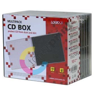Box na 1 ks CD, průhledný, černý tray, LOGO, 10-pack 1