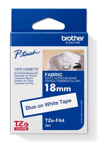 Páska do štítkovače Brother TZE-FA4, modrý tisk/bílý podklad, originál
