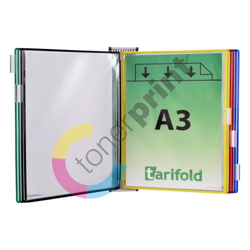 Tarifold nástěnný kovový držák s rámečky, 10 rámečků s kapsami A3 na výšku, mix barev 1