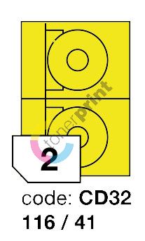 Samolepící etikety Rayfilm Office průměr 116/41 mm 300 archů, fluo žlutá, R0131.CD32D 1