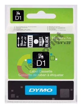 Páska Dymo D1 19mm x 7m, bílý tisk/černý podklad, 45811, S0720910 1