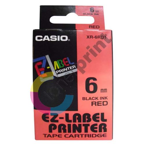 Páska Casio XR-6RD1 6mm černý tisk/červený podklad originál 1