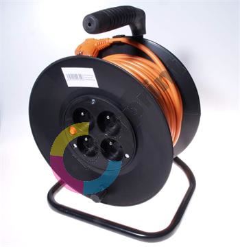 PremiumCord Prodlužovací kabel 230V 25m buben, průřez vodiče 3x1,5mm2, 4x zásuvka 1