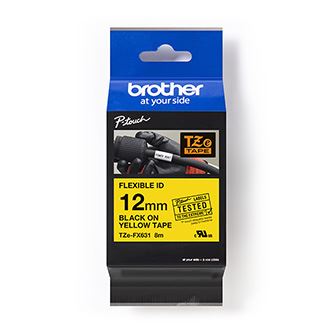 Páska do štítkovače Brother TZE-FX631, 12mm, černý tisk/žlutý podklad, originál
