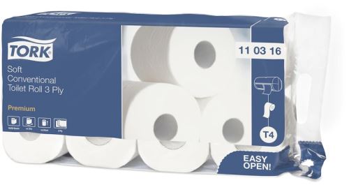 Toaletní papír jemný TORK Premium 3vrstvy 250 útržků T4 - 8ks, 110316